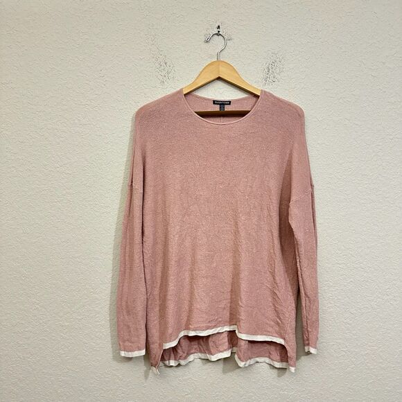 EILEEN FISHER Linen Crepe Crew Neck Box Top Sweater in Sugar Plum Classic - Picture 1 of 8